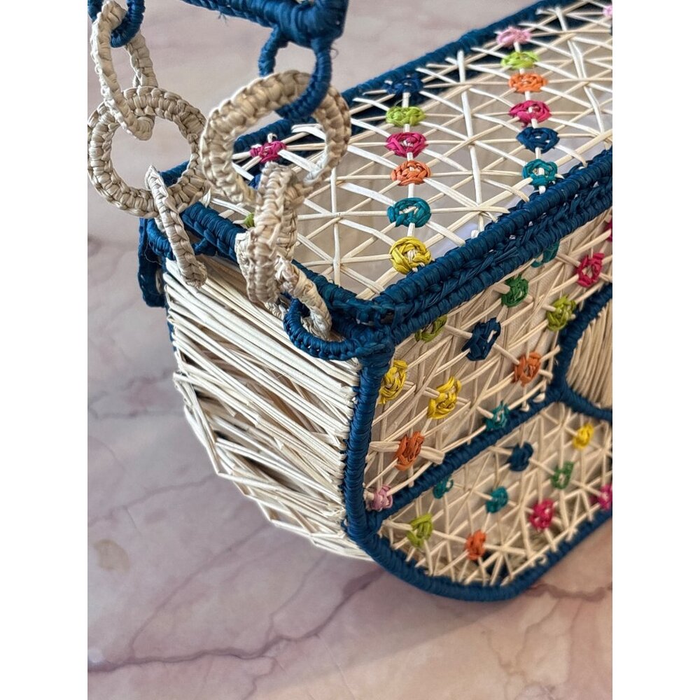 Mercedes Salazar Aurora Handbag in Blue One Size Womens Raffia Tote Bag Purse - Picture 9 of 14